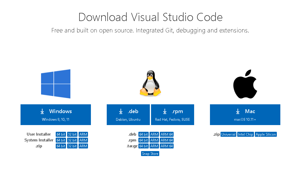 Visual Studio codeダウンロードページ